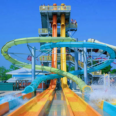 좋은 가격 Customized Colorful Fiberglass Water Park Slide Ending with Pool for Resort Hotels 온라인으로